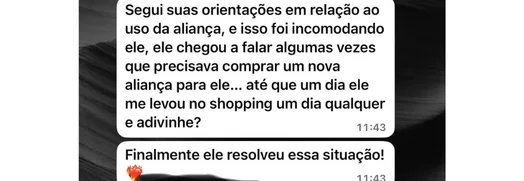 Print de conversa: aluna conta que ele voltou a se importar e comprou a aliança nova
